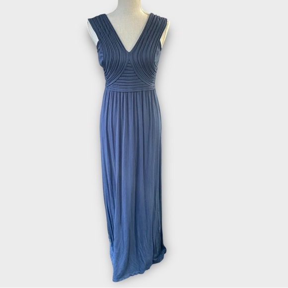 Max Studio Navy Blue Sleeveless Pleated Bodice Maxi Dress Size Small - Picture 2 of 11